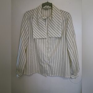 VTG John Quil Womens Chic Striped White Blouse with Bow Accent Sz 12